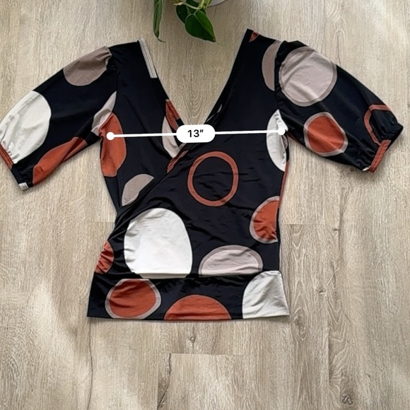 Vintage y2k V Neck Circle Geo Printed Top - Picture 3 of 7